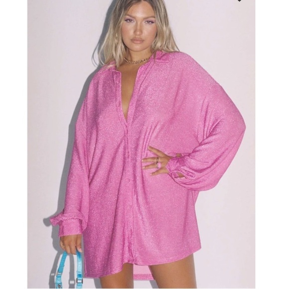 NWOT Princess Polly Pink EVOLVING SHIRT Button Down Dress - Picture 1 of 16
